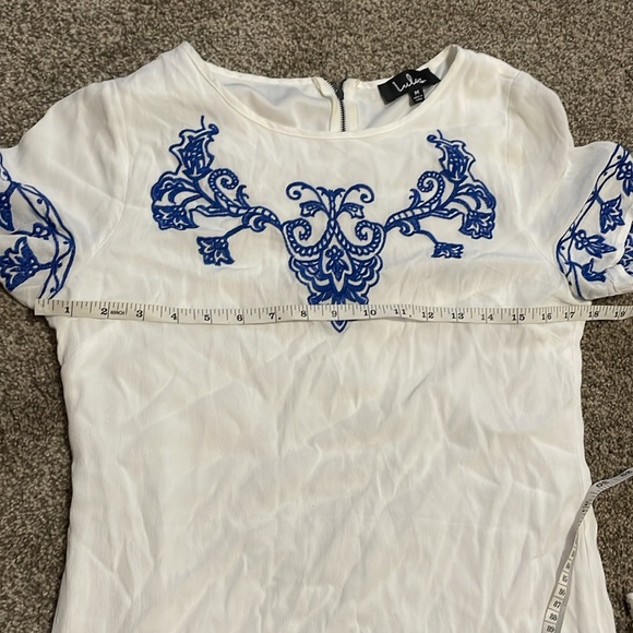 Lulus Tale to tell blue & ivory embroidered dress Medium - Picture 8 of 9